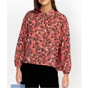 Johnny Was Coral Floral Button-Down Shirt